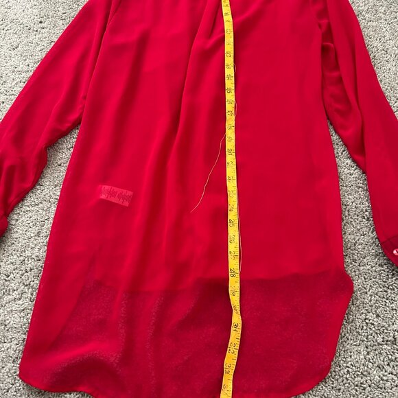 Olsenboye Medium Red Sheer Button-up Long Sleeve High Low Blouse - Picture 2 of 8